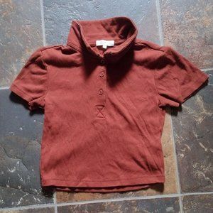 Button up Collared Crop Top in brown/red